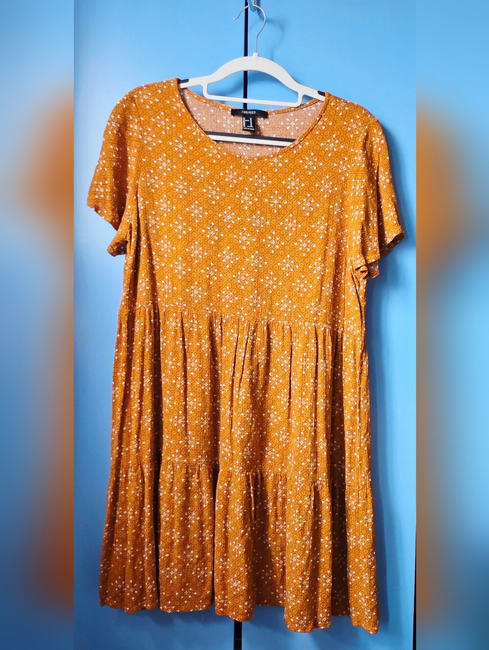 Forever 21 Rust Yellow Printed Summer Dress | M